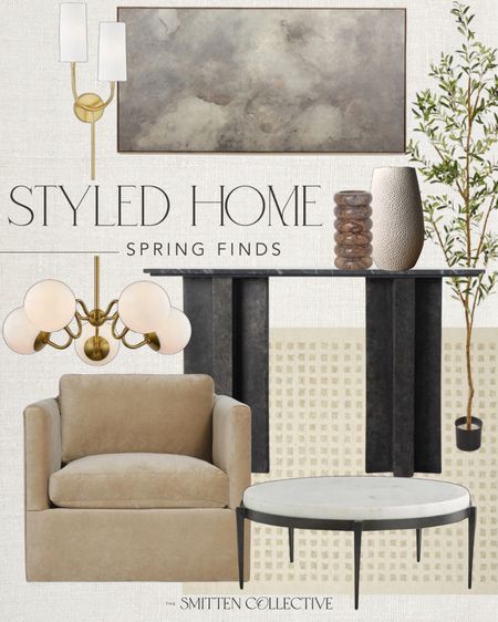 Styled home finds include coffee table, area rug, accent chair, chandelier, console table, faux tree, vase, wall art, sconce.

Home decor, styled home, styled living room, moody modern home decor

#LTKfindsunder100 #LTKhome #LTKstyletip