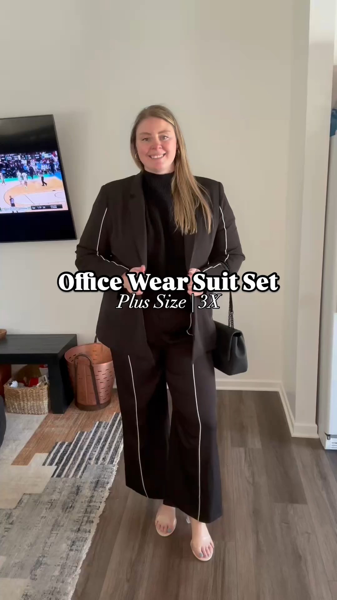 Love at first sight with this pant/suit set. The sweater also works perfectly with the stripe detail! You could also dress this suit set down, with tennis shoes and a crop white top underneath. The sweater would also be adorable with any color jeans or leather pants! 

Sizing Details:
Shoes - 12US
Suit set - XXL
Sweater - XXL

The purse isn’t identical but I linked a different Tory Burch purse with a similar body style and black crossbody chains. 

Plus size fashion, office wear, business casual, work wear, affordable fashion 

#LTKWorkwear #LTKPlusSize #LTKMidsize