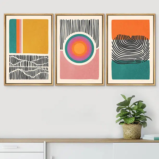 Abstract Vibrant Color Blocks " Mid-century Modern Multicolor Block Colorful Framed Abstract Geom... | Wayfair North America