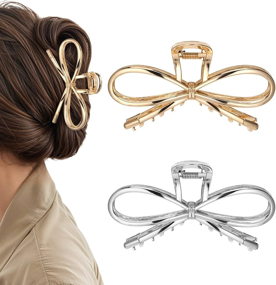 Butterfly Metal Hair Clips for Women, 2 Pack 4.5 Inch Metal Bow Claw Hair Clips, Cute Bow Shaped ... | Amazon (US)