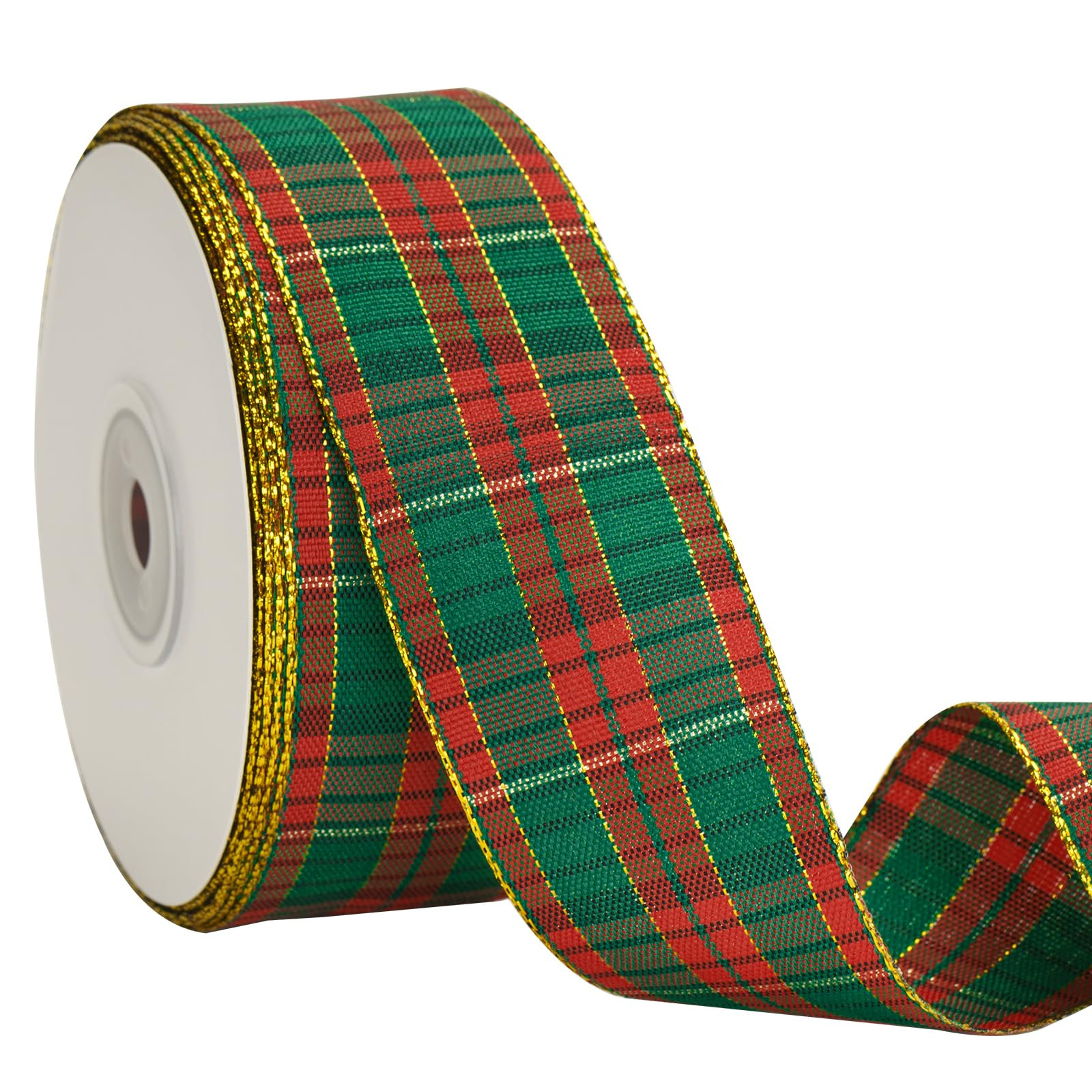 KINGLAKE Christmas Gingham Plaid Checkered Ribbon 1.5 Inch Red and Green Tartan Craft Ribbon 25 Y... | Amazon (US)