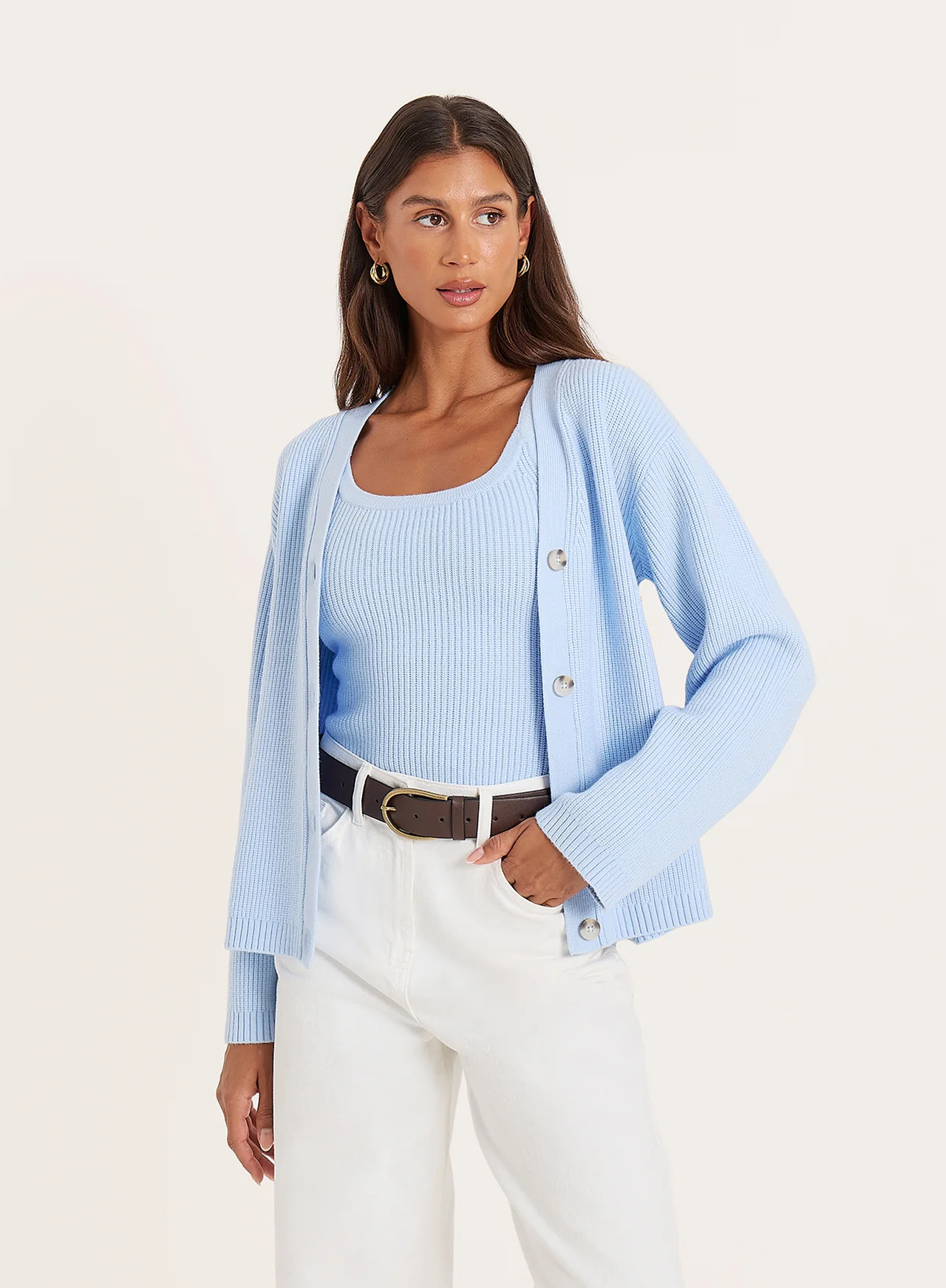 Women's Blue Knitted Long Sleeve Cardigan | Mika | 4th & Reckless | 4th & Reckless