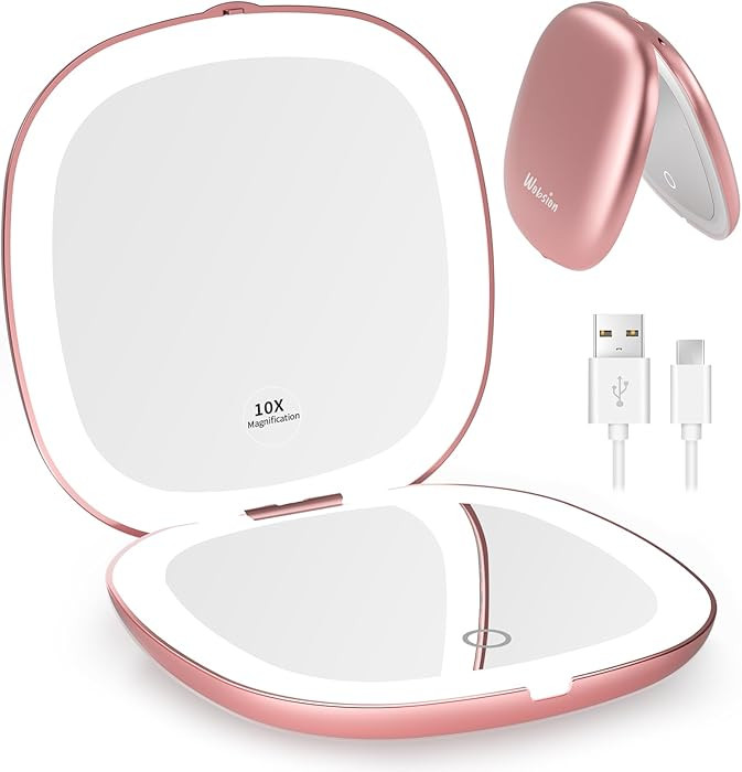 WOBSION Rechargeable Lighted Travel Makeup Mirror,1x/10x Compact Magnifying Mirror with Lights,Po... | Amazon (US)