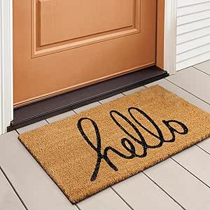 LuxUrux Hello Door Mat Outdoor Coco Coir Doormat, with Heavy-Duty PVC Backing - Natural - Perfect... | Amazon (US)