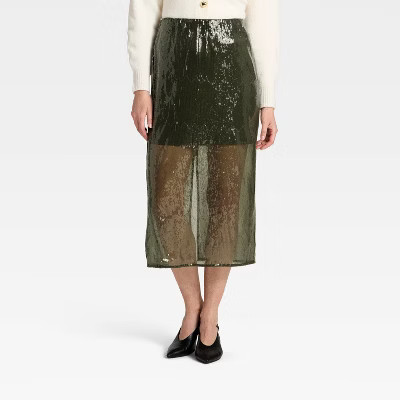 Women's Sequin Midi Skirt - A New Day™ Olive Green | Target