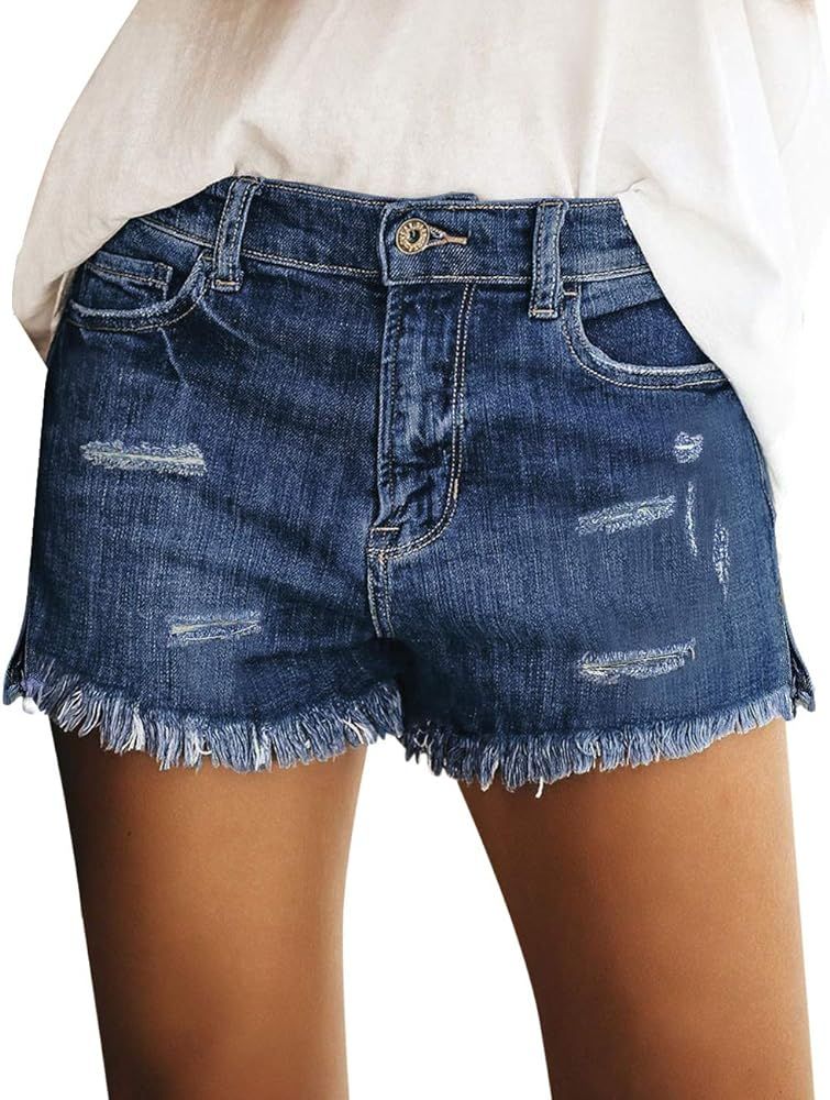 luvamia Women's Casual Denim Shorts Frayed Raw Hem Ripped Jeans Shorts | Amazon (US)