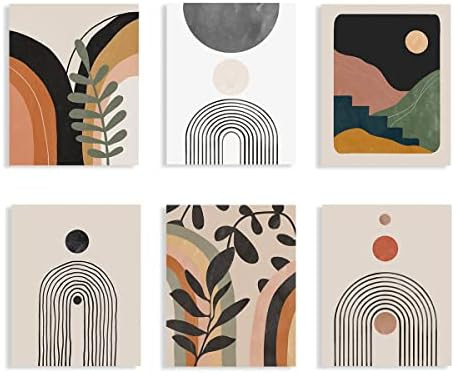 Amazon.com: Abstract Rainbow Boho Wall Art Prints, Minimalist Geometric Sun and Leaves Canvas Wal... | Amazon (US)