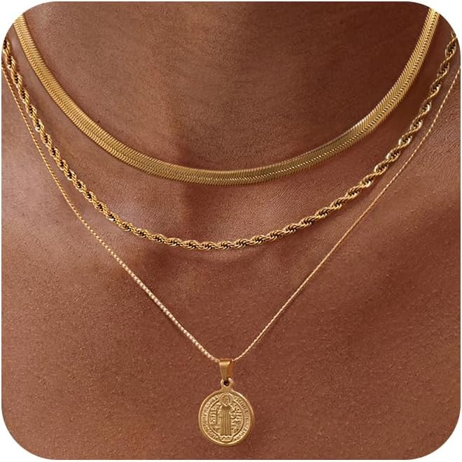 Gold/Silver Layered Necklaces for Women,Dainty 14k Gold Plated Stackable Choker Necklaces for Wom... | Amazon (US)