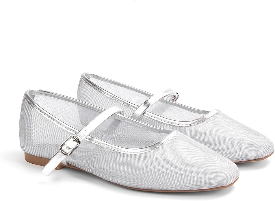 Mesh Ballet Flats Square Toe Mary Jane Flats Buckle Women Comfy Causal Dress Shoes | Amazon (US)