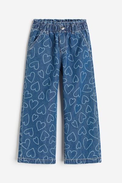 Wide Leg Paper-bag Jeans - Denim blue/hearts - Kids | H&M US | H&M (US + CA)