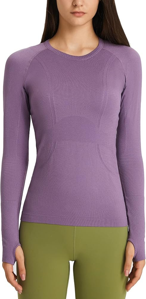 LUYAA Women's Workout Tops Long Sleeve Shirts Yoga Sports Breathable Gym Athletic Top Slim Fit | Amazon (US)