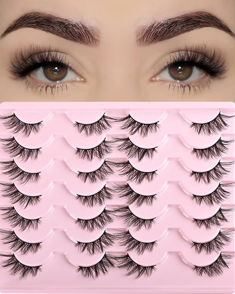 FARRED Half Eyelashes Natural False Lashes Wispy Cat Eye Strips Eyelash 14 Pairs Faux Mink Strip ... | Amazon (US)