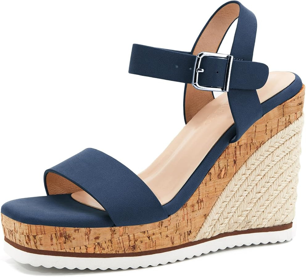 Women's Espadrille Wedge Platform Sandals Open Toe Ankle Buckle Strap Casual Summer Shoes | Amazon (US)