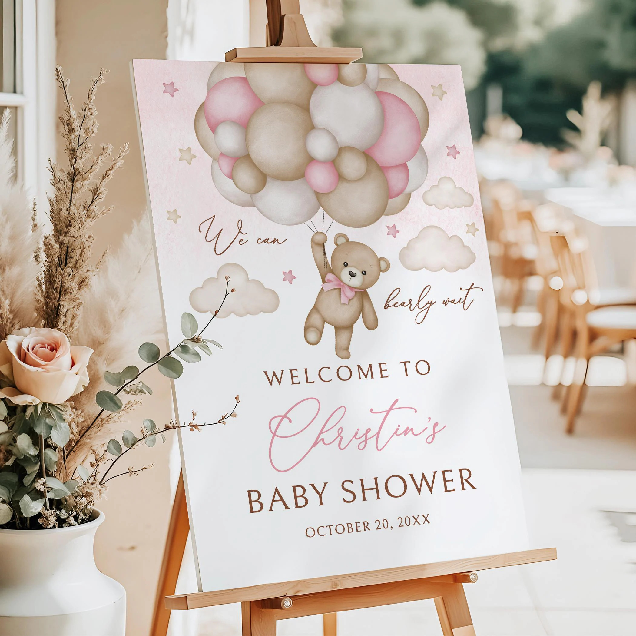 PRINTED or DIGITAL Pink Teddy Bear Baby Girl Shower Welcome Sign, PB216-5 | Etsy (Global)