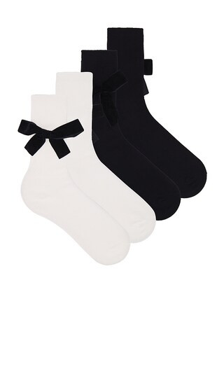Jocelyn Bow Socks 2 Pack in Black & White | Revolve Clothing (Global)