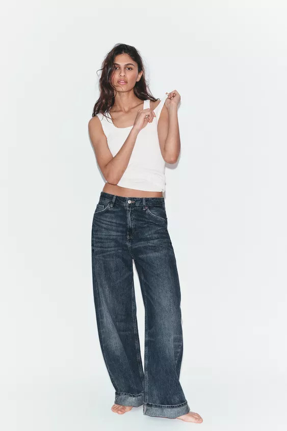TRF BAGGY FOLDED MID-RISE JEANS | Zara US