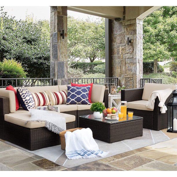 Lacoo 6 Pieces Patio Indoor Furniture Set Outdoor Sectional Sofa Outdoor Furniture, Beige, Sectio... | Walmart (US)