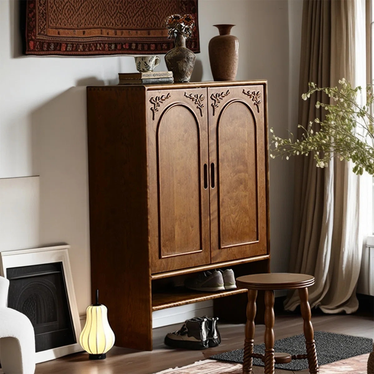 Vintage Simple Brown Solid Wood Shoe Cabinet | Wayfair North America