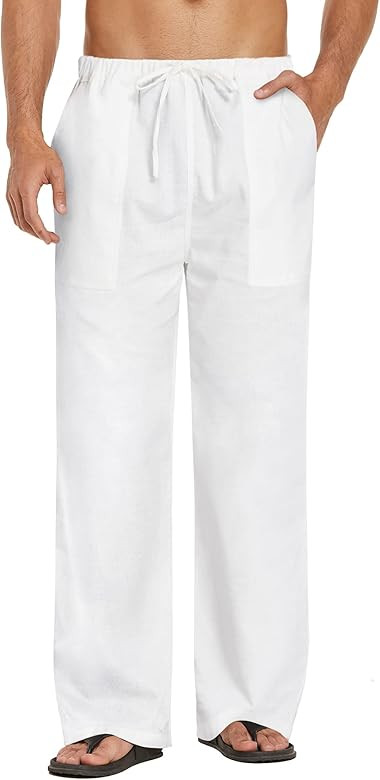 COOFANDY Mens Linen Loose Pant Lightweight Elastic Waist Trouser Yoga Beach Pant | Amazon (US)