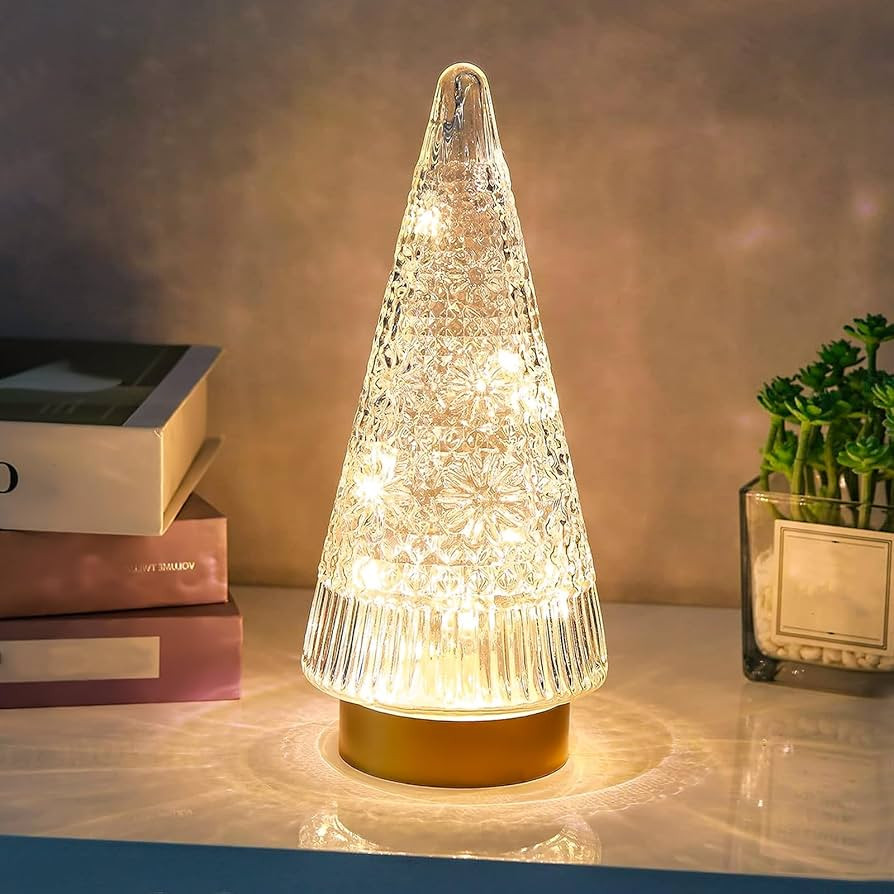 Amazon.com: XINIYUGGR Glass Christmas Tree Small Sparkling Xmas Trees with LED Lights Decorations... | Amazon (US)