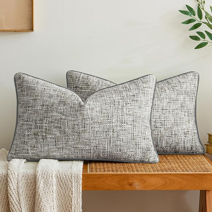 a moment Grey Reversible Pillow Covers 2 Pack - Farmhouse Chenille Throw Pillows, Neutral Texture... | Amazon (US)