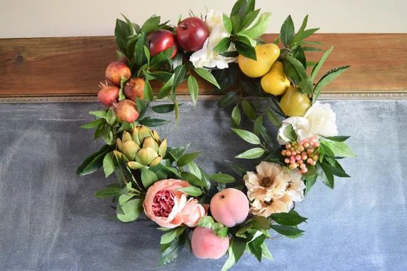 BEST SELLER The All Season Wreath, fruit wreath, front door decor, artichoke, pear, olive, peach ... | Etsy (US)