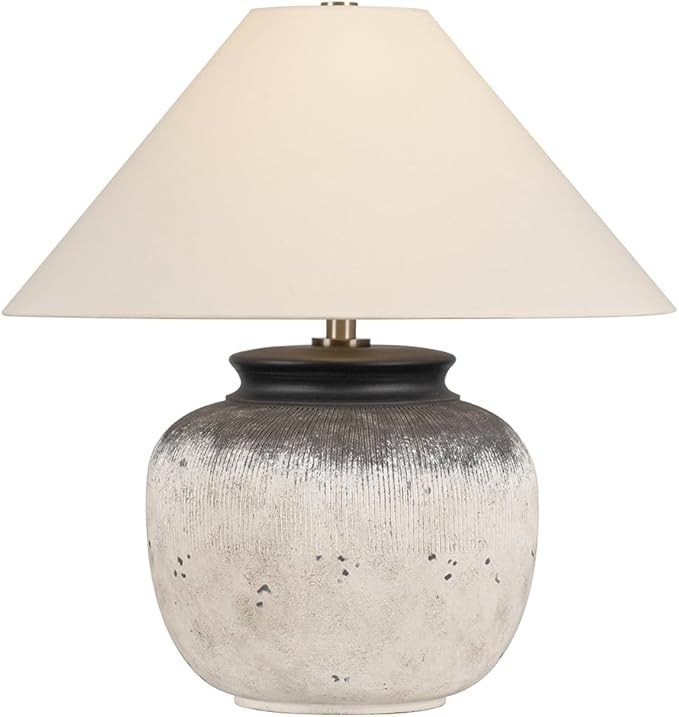 Troy Lighting Unearthed 1-Light Table Lamp | Patina Brass | Off-White Linen Shade | Textured Cera... | Amazon (US)
