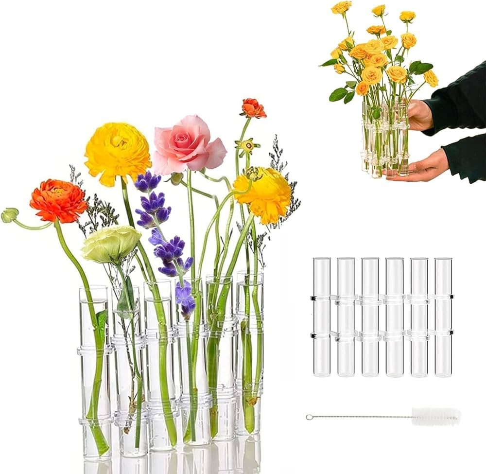 Upgraded Glass Cylinder Bud Vases Set of 10, 6 Inches Tall Hinged Flower Vase Test Tube Vases for... | Amazon (US)