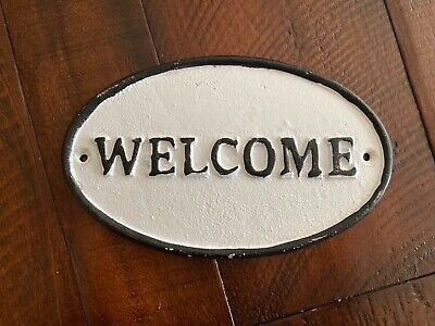 Pottery Barn "Welcome" cast iron metal Sign White Black New  | eBay | eBay US