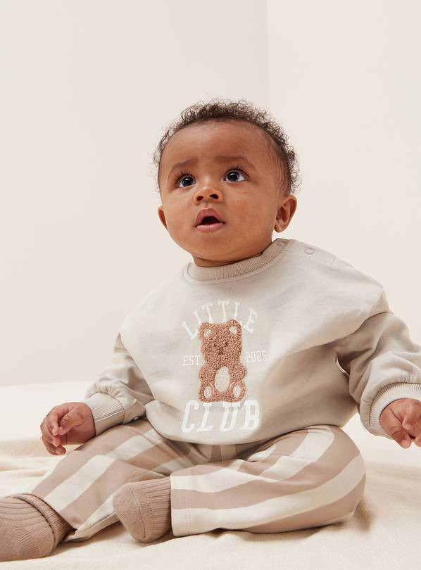 Bear Embroidered Sweatshirt & Striped Bottoms Set 3-6 months | Tu Clothing