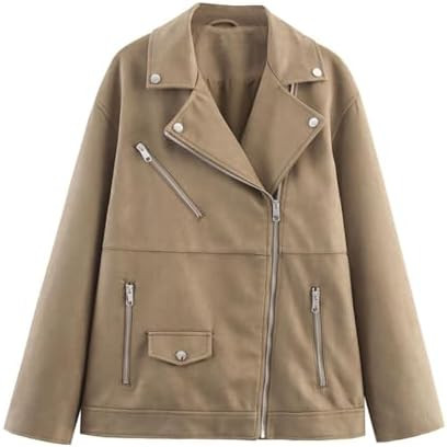Xunger Women's Faux Suede Stylish Trench Biker Jacket Oversized Zip Front Casual Asymmetric Lapel... | Amazon (US)