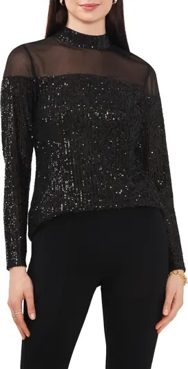 Sequin Mock Neck Long Sleeve Top | Nordstrom