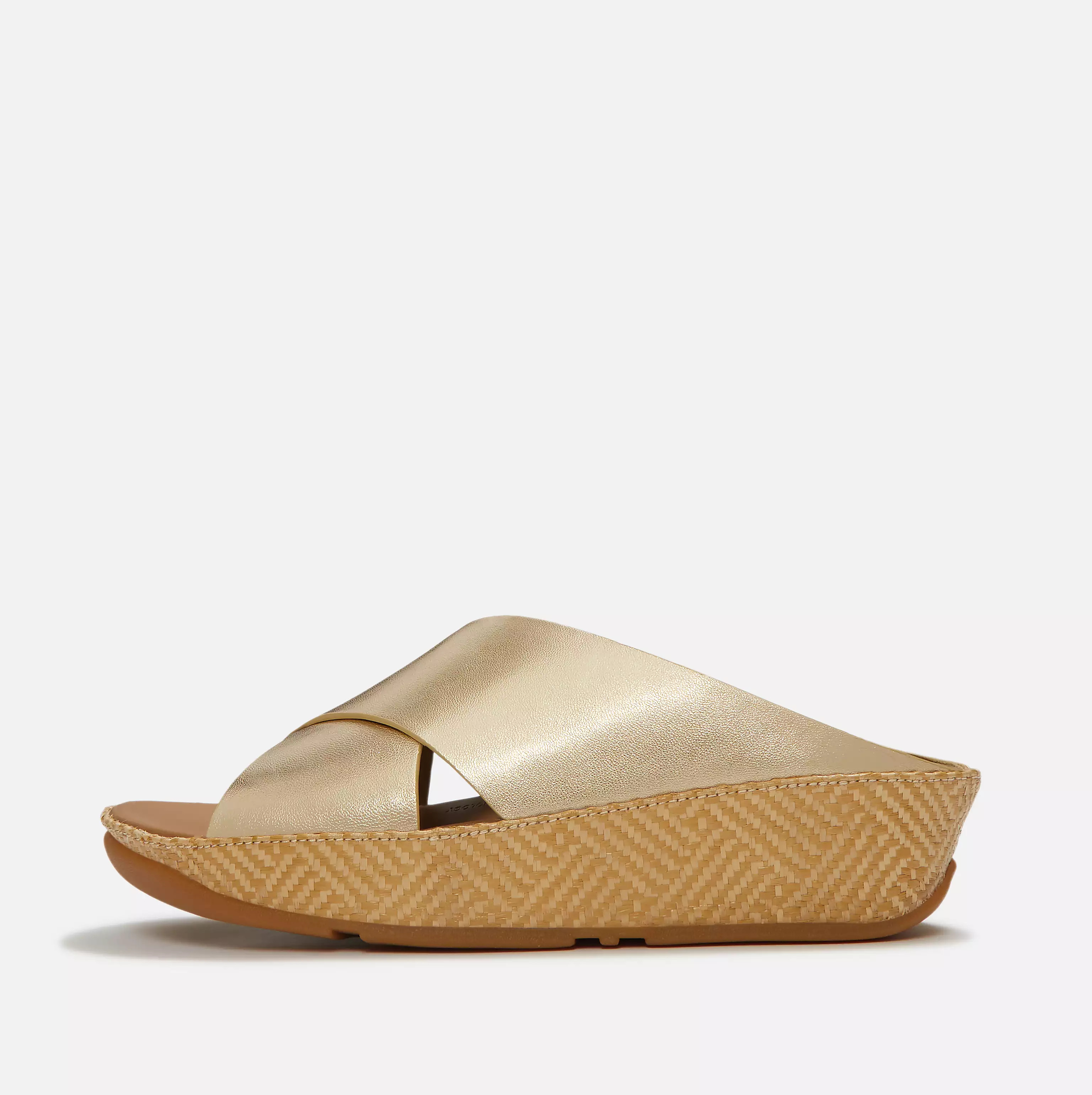 LULU Lux Graphic-Weave Metallic-Leather Cross Slides | FitFlop (US)