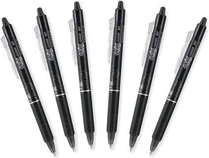 PILOT FriXion Clicker 0.7mm, Erasable Gel Pens, Fine Point, Black Ink, Pack Of 6 | Amazon (US)