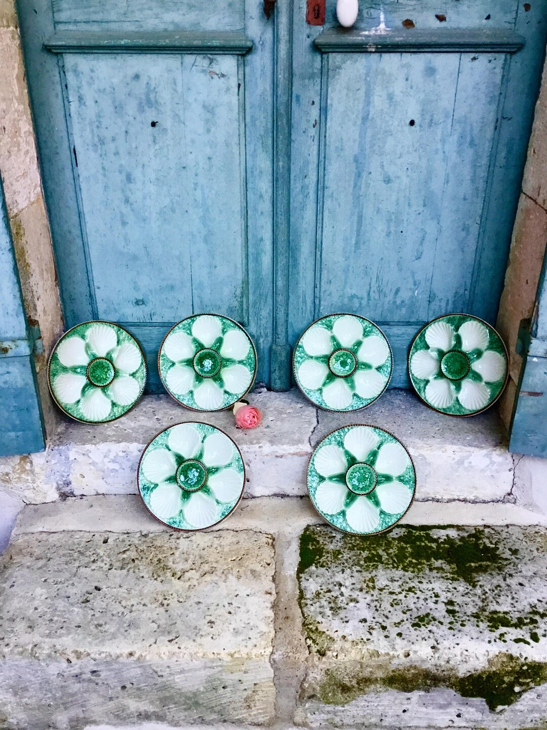 A Stunning Set of Mid Century Vintage French Green & White Oyster Plates - Longchamp Majolica - F... | Etsy (US)