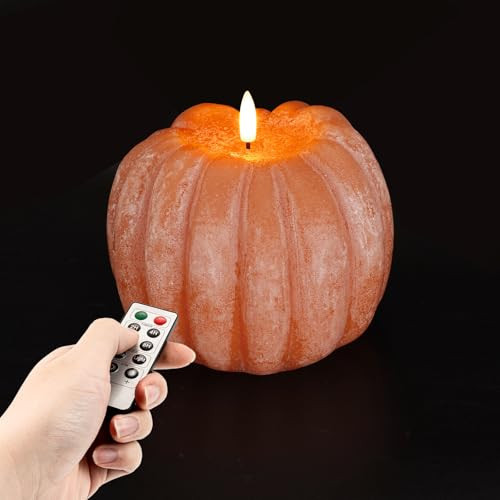 Homemory Flickering Flameless Wax Pumpkin LED Candle with Remote, Timer, Dimmer, Battery Operated Candle for Thanksgiving Gifts -Halloween, Fall Harvest Decor for Tiered Tray Table Indoor | Amazon (US)