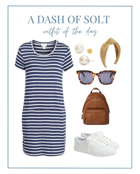 An easy and effortless outfit of the day! Perfect for moms or anyone wanting to be comfortable and look chic. 

Striped t-shirt dress, summer style, striped dress, outfit of the day, casual style, easy style, chic style, preppy, preppy style, classic style, stripes, J.Crew, J.Crew Factory, white canvas sneakers, sunglasses, tortoise sunglasses, rattan headband 

#LTKunder100 #LTKstyletip #LTKSeasonal