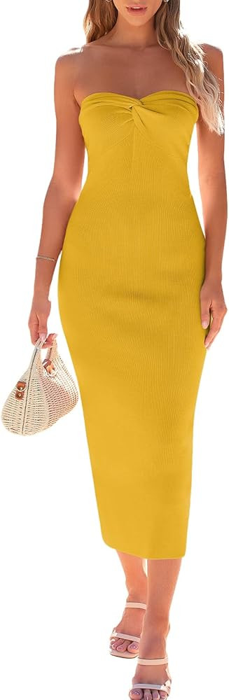 LILLUSORY Knitted Dresses Twisted Front Bodycon Dress with Back Slit | Amazon (US)