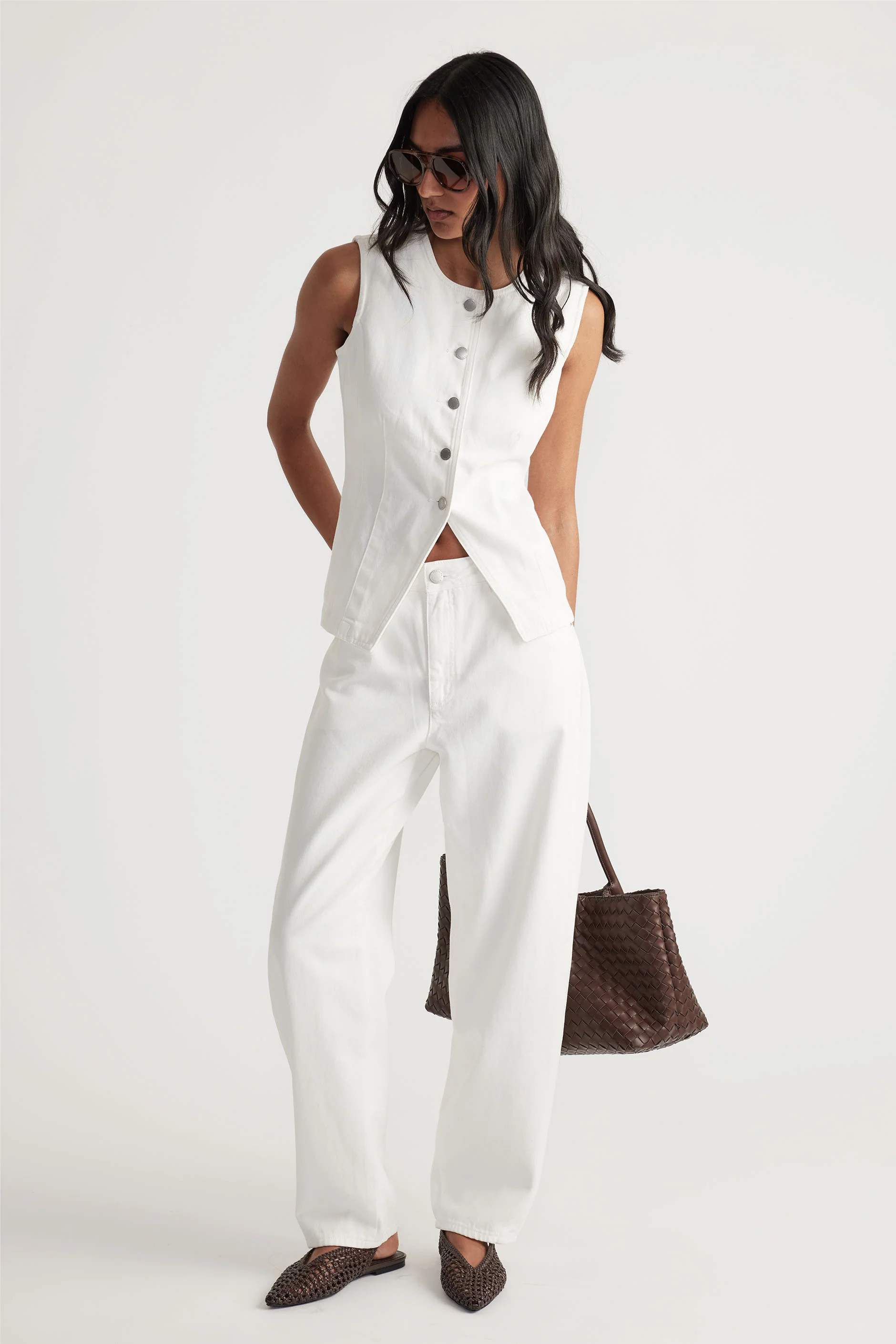 Chloe Denim Vest - White | DECJUBA