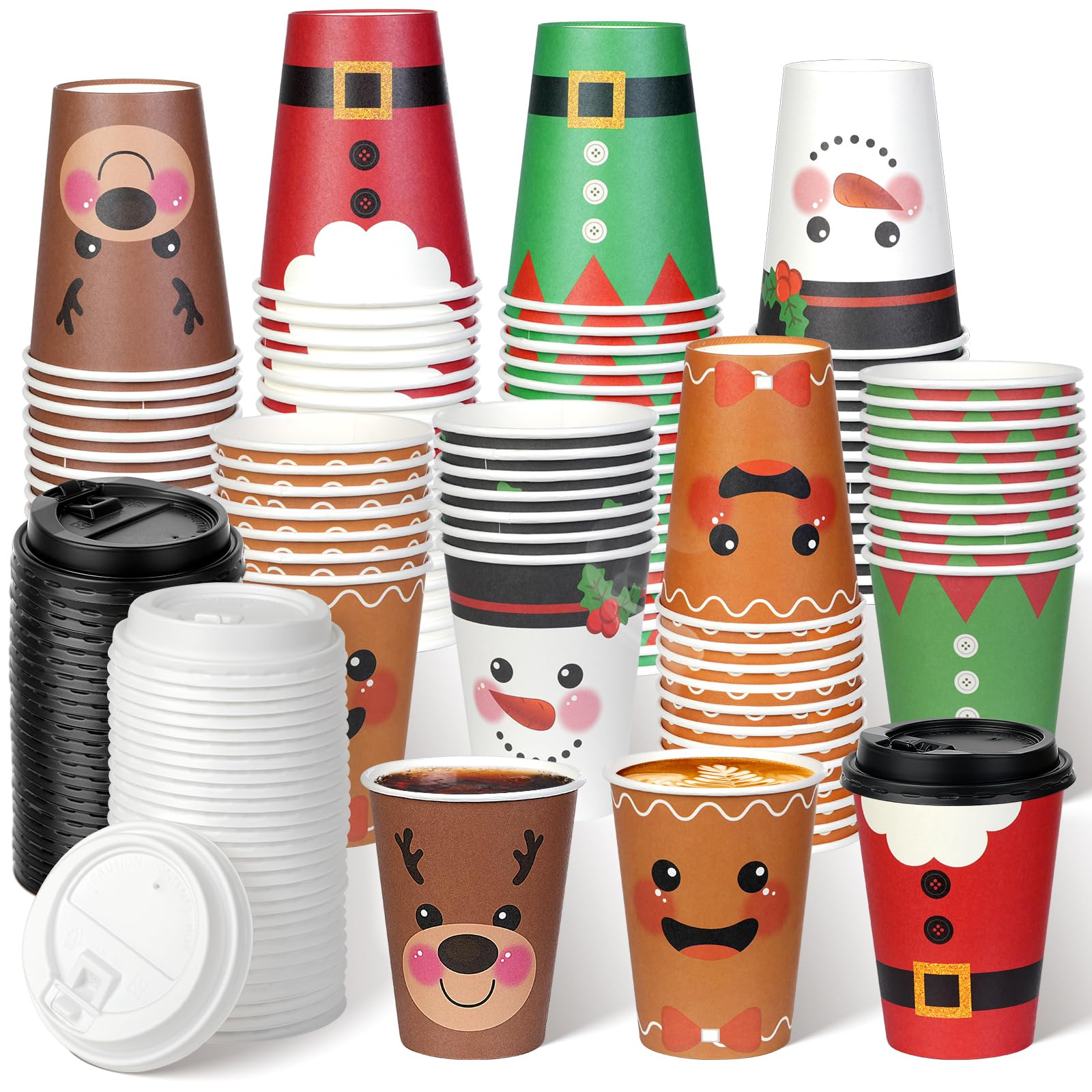 Hallswl 100 set 16 oz Christmas Paper Cups with Lids,Xmas Disposable Coffee Cups for Cold Beverag... | Amazon (US)