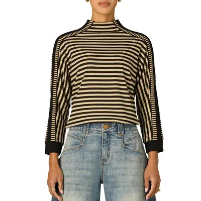 Wit & Wisdom Stripe Mock Neck Rib Top (Petite0 in Forest Moss/ocean Teal at Nordstrom, Size Medium | Nordstrom