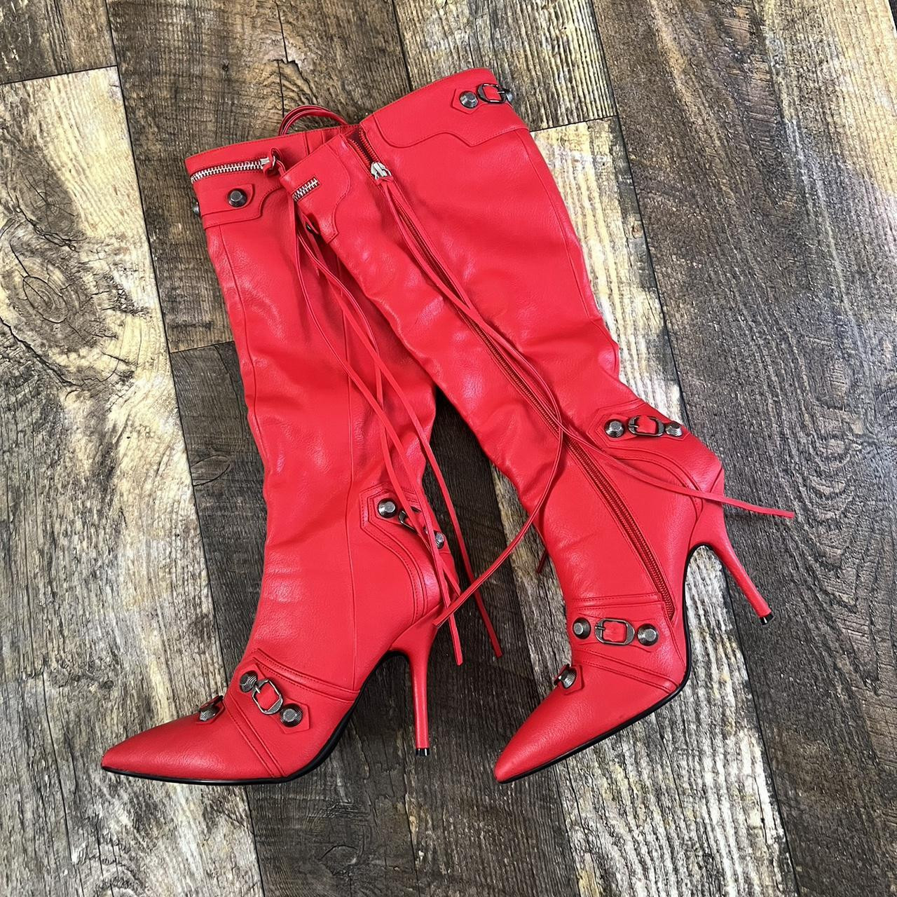Fashion Nova Women's Knee high Boots - Red - US 8 | Depop US