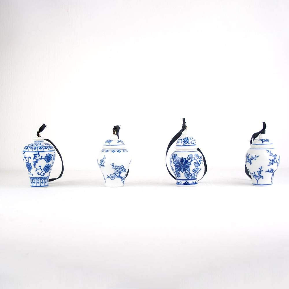 Bandwagon Mini Ginger Jar Ornaments - Set of 4 Porcelain Hanging Chinoiserie Vase Vintage Christmas Decorations, Blue/White | Amazon (US)