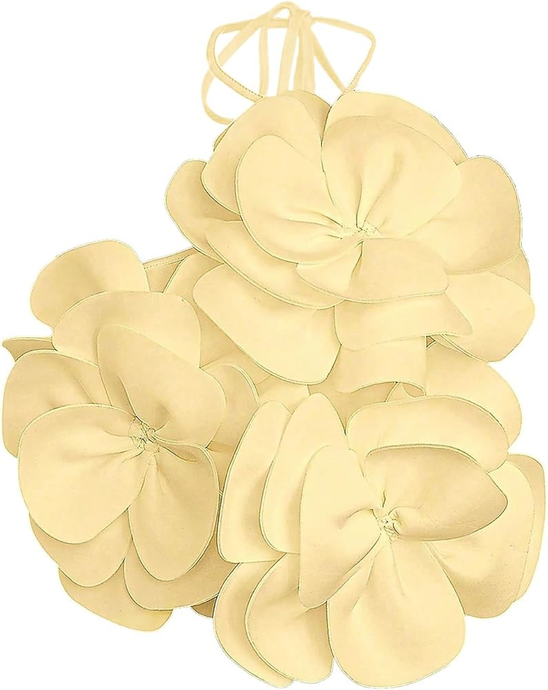 WDIRARA Women's 3D Flower Backless Halter Cami Top Sleeveless Camisole Crop Tops | Amazon (US)