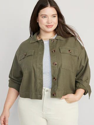 Linen-Blend Cropped Utility Jacket for Women | Old Navy (US)