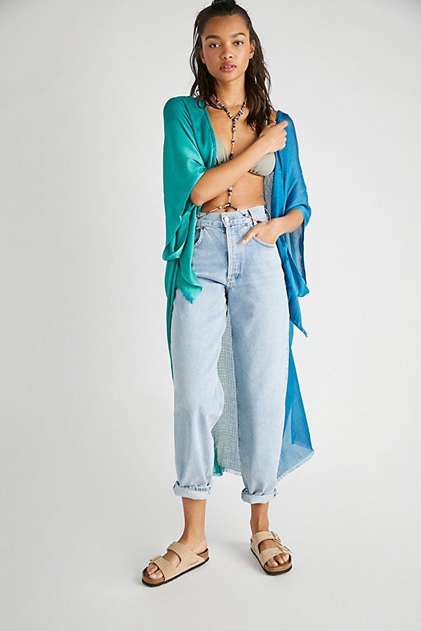 Color Block Day Dream Kimono by Free People, Ivy / Navy, One Size | Free People (Global - UK&FR Excluded)