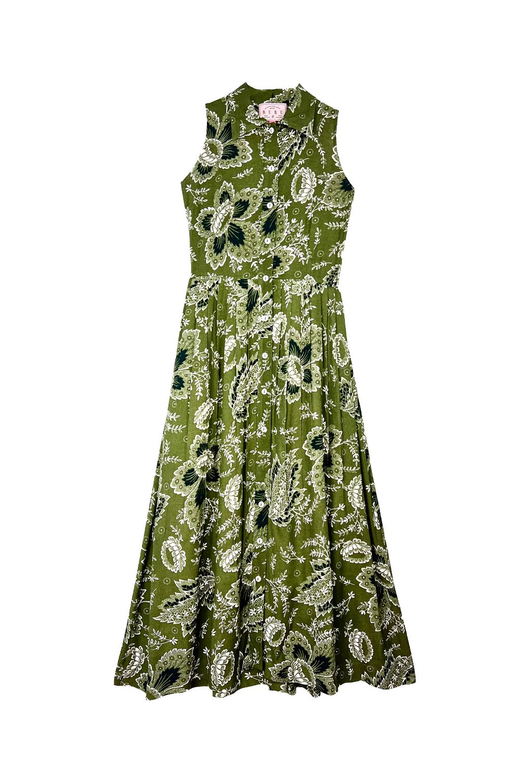 Buru x Jaimie Dewberry Sleeveless Shirtdress - Green Floral | Shop BURU