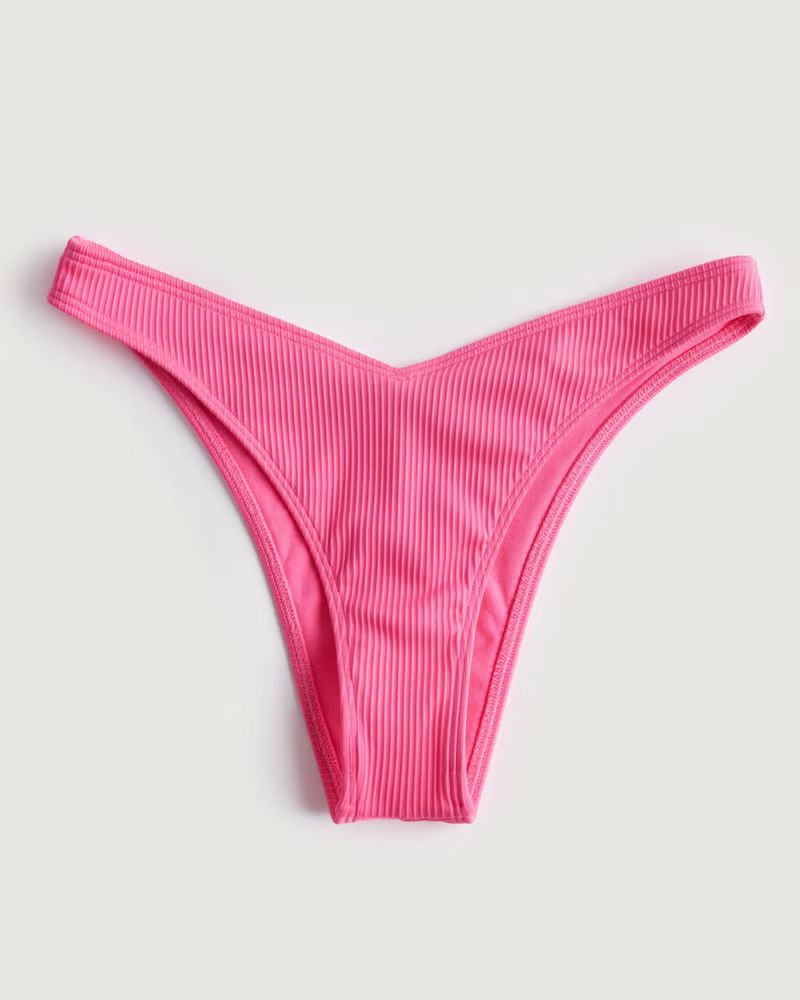 Ribbed V-Front High-Leg Cheekiest Bikini Bottom | Hollister (US)