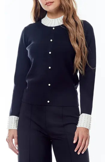 BY DESIGN Andi Pearly Beaded Sweater in Black/Bright White at Nordstrom Rack, Size X-Small | Nordstrom Rack
