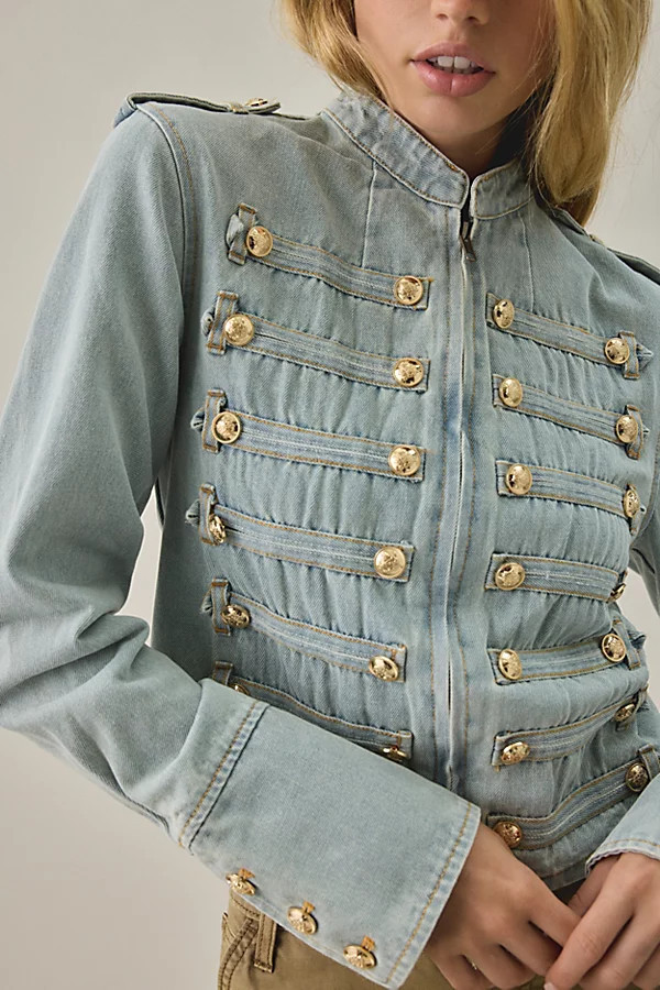 Lioness Rush Hour Denim Band Jacket in Light Wash, Women's at Urban Outfitters | Urban Outfitters (US and RoW)